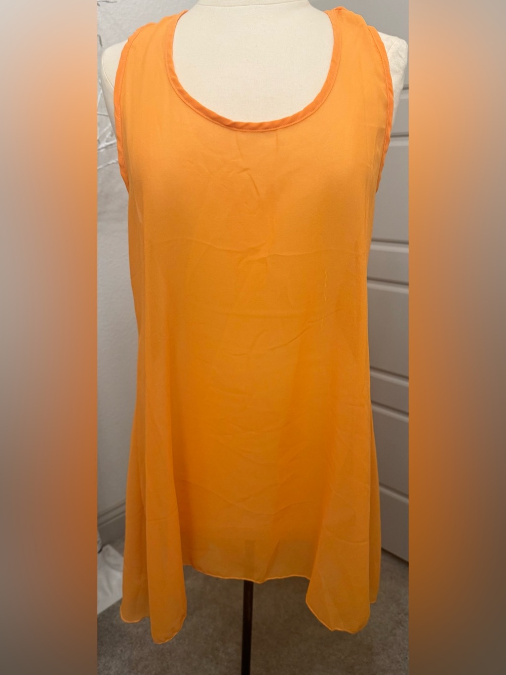 Brand New w/Tags 100% Silk Women’s Orange Sleeveless sheer Tunic Cover Up - Picture 7 of 7